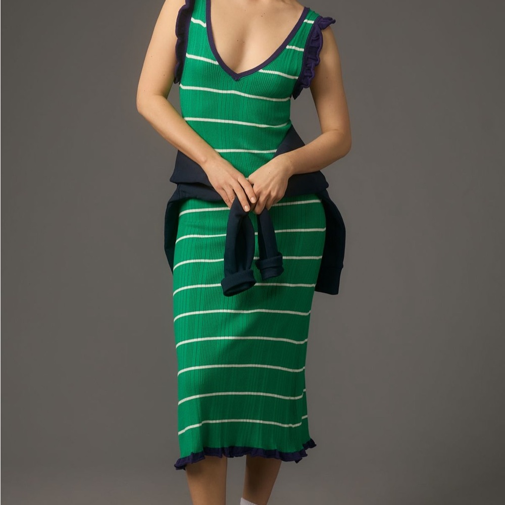 Elegant Green Striped Midi Dress